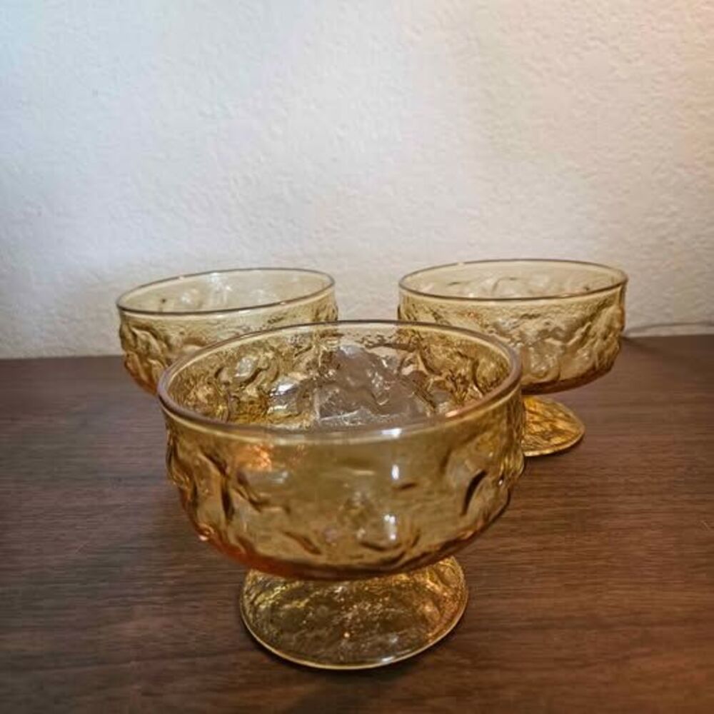 Vintage Anchor Hocking Amber Dessert Bowls Cups Set of 3